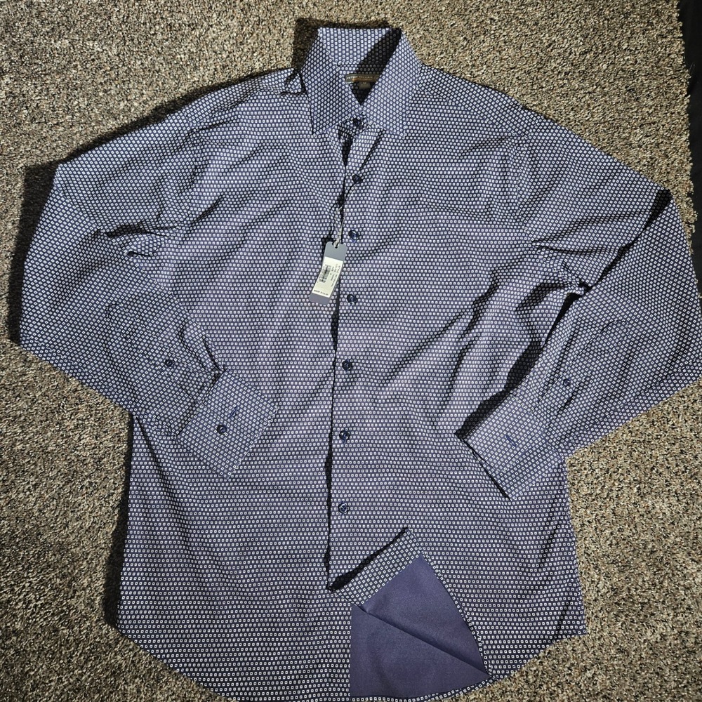 Peter Millar Summer‎ Comfort Shirt Mens Medium Blue Geometric MF17EW19SL NWT